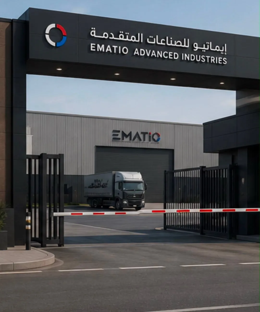 Main entrance gate of the EMATIO Advanced Industries facility